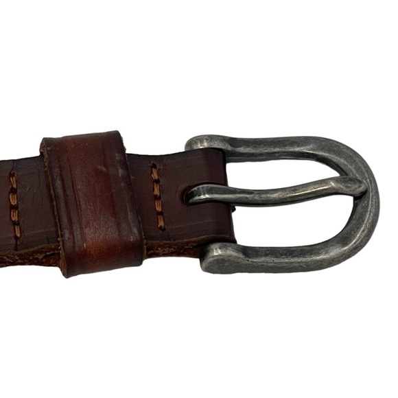 Brown Leather Belt With Metal Beads & Bright Green Cord Woven Through Center. - Picture 3 of 8